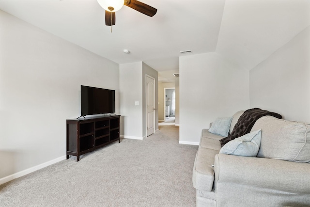 411 Barbaro Ct, Burns, TN 37029 - living area with a ceiling fan, light colored carpet, visible vents, and baseboards