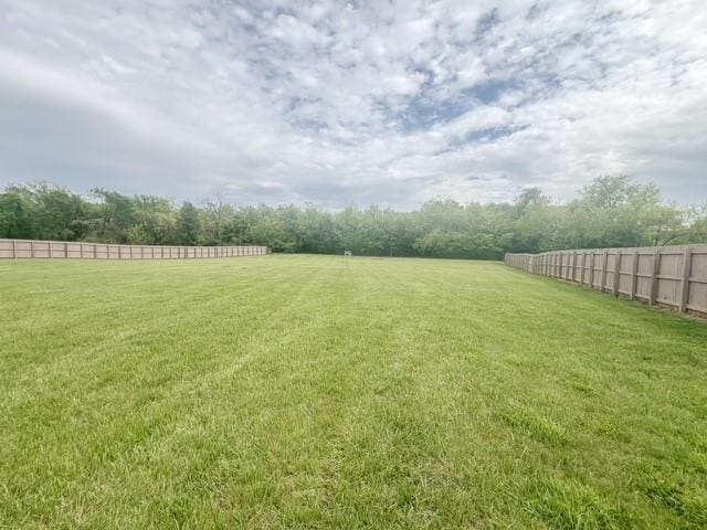 view of yard with fence and a rural view