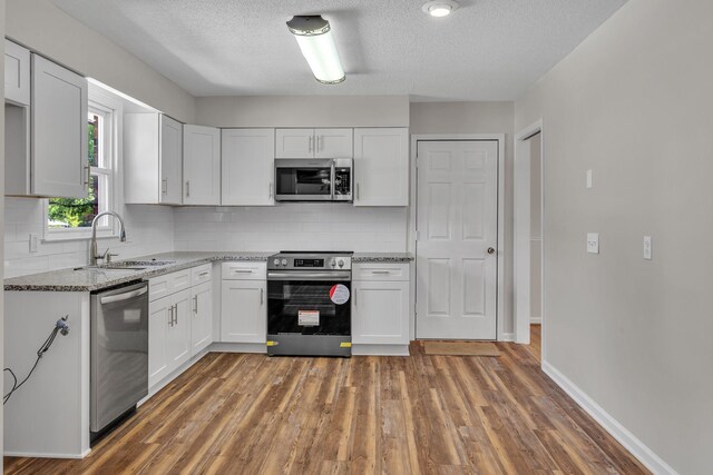 4043 Marydale Dr, Nashville, TN 37207 - kitchen featuring white cabinets, appliances with stainless steel finishes, decorative backsplash, and a sink