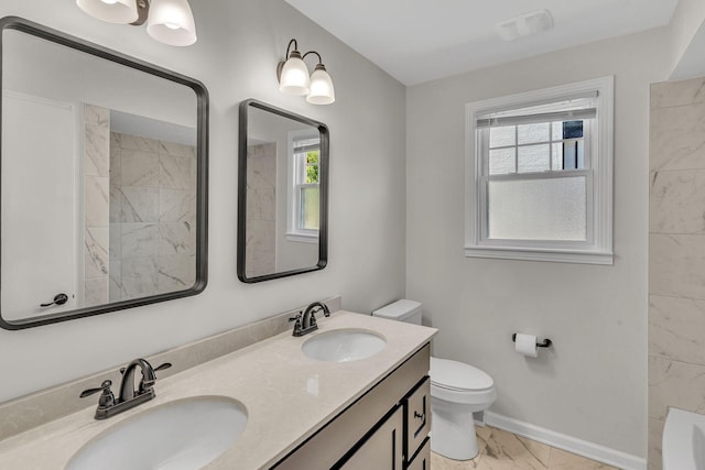 4043 Marydale Dr, Nashville, TN 37207 - bathroom featuring a sink, toilet, double vanity, and marble finish floor