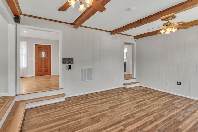 4043 Marydale Dr, Nashville, TN 37207 - unfurnished living room with ceiling fan, visible vents, and wood finished floors
