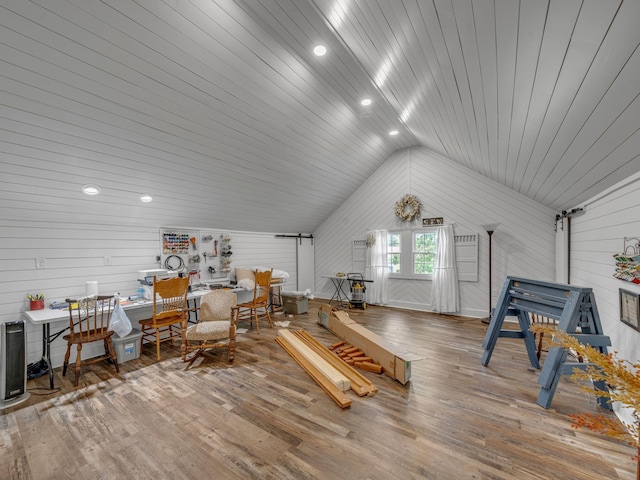 609 W Main St, Waverly, TN 37185 - interior space with wooden walls, recessed lighting, wood finished floors, and lofted ceiling