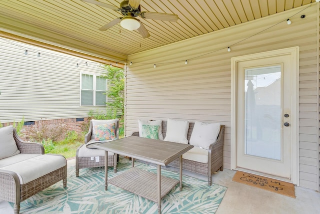 view of patio / terrace with a ceiling fan and outdoor lounge area