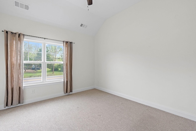4325 Ashland City Hwy Unit 8, Nashville, TN 37218 - empty room featuring light carpet, a ceiling fan, lofted ceiling, and visible vents