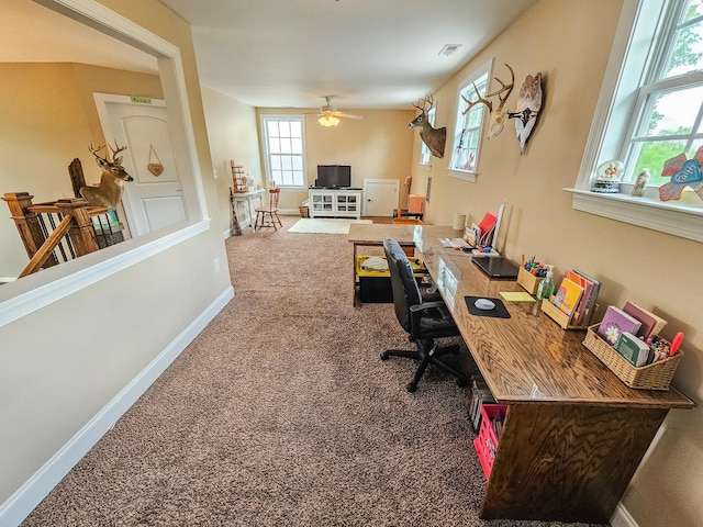 2971 Ownby Rd, Lewisburg, TN 37091 - office area featuring visible vents, carpet, baseboards, and ceiling fan