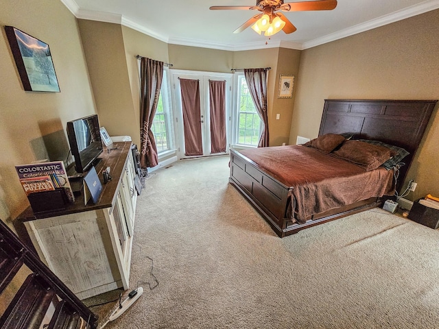 2971 Ownby Rd, Lewisburg, TN 37091 - bedroom with crown molding, light carpet, access to exterior, a ceiling fan, and baseboards