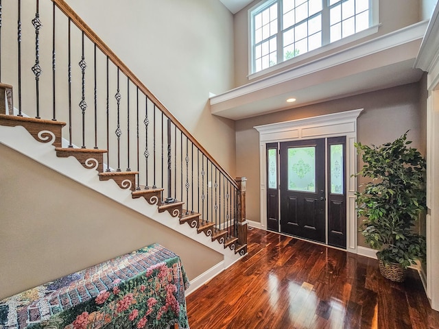2971 Ownby Rd, Lewisburg, TN 37091 - entryway featuring baseboards, a high ceiling, stairs, and wood finished floors