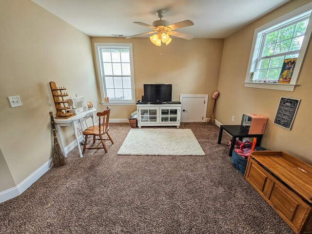 2971 Ownby Rd, Lewisburg, TN 37091 - living area with carpet floors, a ceiling fan, baseboards, and visible vents