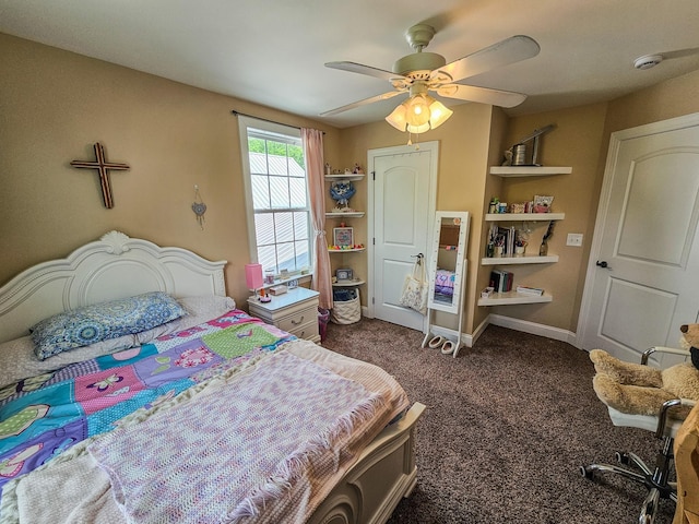 2971 Ownby Rd, Lewisburg, TN 37091 - bedroom with dark carpet, a ceiling fan, and baseboards