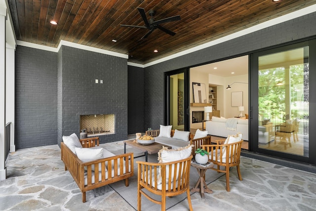6120 Bresslyn Rd, Nashville, TN 37205 - view of patio / terrace featuring ceiling fan and an outdoor living space with a fireplace