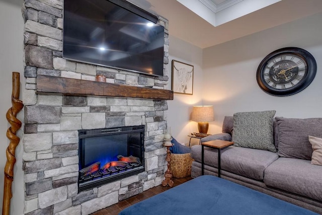 111 Thacker Dr, Portland, TN 37148 - living area with ornamental molding, wood finished floors, and a fireplace