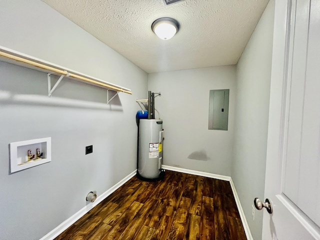 436 White Rd, Leoma, TN 38468 - laundry room featuring electric panel, laundry area, dark wood-style flooring, hookup for a washing machine, and electric water heater
