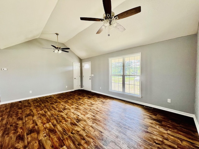 436 White Rd, Leoma, TN 38468 - unfurnished room featuring baseboards, ceiling fan, wood finished floors, and lofted ceiling