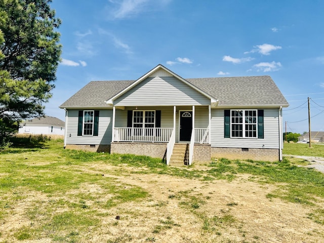 436 White Rd, Leoma, TN 38468 - view of front facade with covered porch, crawl space, a front yard, and roof with shingles