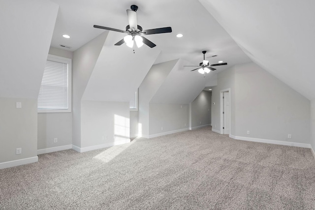 1209 Janie Sue Ct, Lebanon, TN 37087 - bonus room featuring ceiling fan, carpet, vaulted ceiling, recessed lighting, and baseboards
