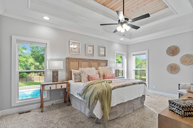 1209 Janie Sue Ct, Lebanon, TN 37087 - carpeted bedroom with multiple windows, a tray ceiling, baseboards, recessed lighting, and wooden ceiling