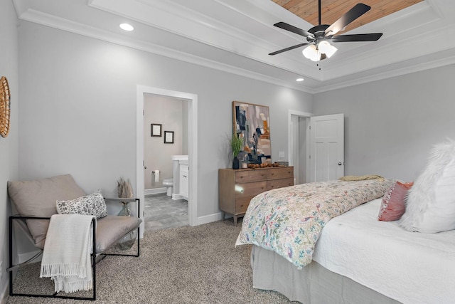 1209 Janie Sue Ct, Lebanon, TN 37087 - carpeted bedroom with recessed lighting, a raised ceiling, crown molding, ensuite bath, and baseboards