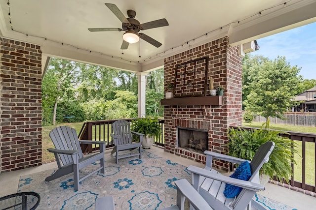 6006 Trotwood Ln, Spring Hill, TN 37174 - view of patio / terrace featuring a ceiling fan and an outdoor brick fireplace