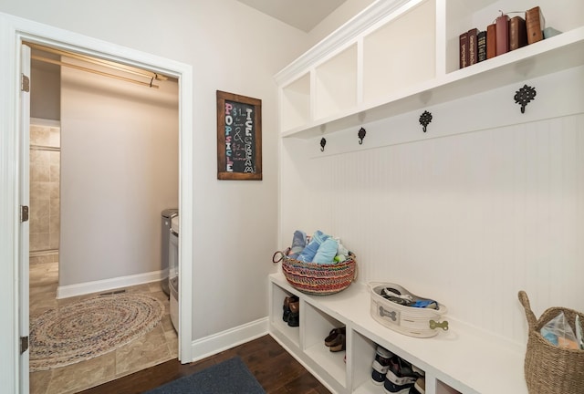 6006 Trotwood Ln, Spring Hill, TN 37174 - mudroom featuring baseboards and dark wood-style flooring