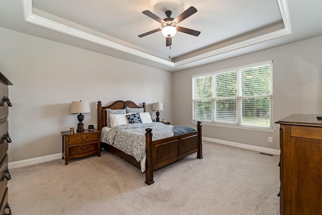 6006 Trotwood Ln, Spring Hill, TN 37174 - bedroom with baseboards, a raised ceiling, visible vents, and light carpet