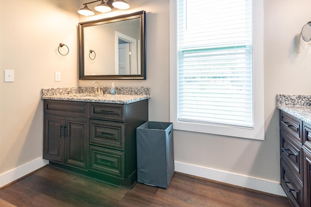 bathroom featuring baseboards, vanity, and wood finished floors
