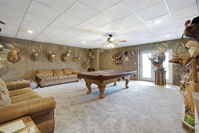 1121 Walnut Grove Church Rd, Dayton, TN 37321 - recreation room featuring carpet flooring, pool table, and a paneled ceiling