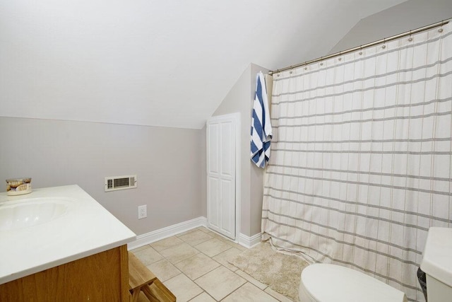 1121 Walnut Grove Church Rd, Dayton, TN 37321 - full bathroom featuring visible vents, tile patterned flooring, vaulted ceiling, vanity, and toilet