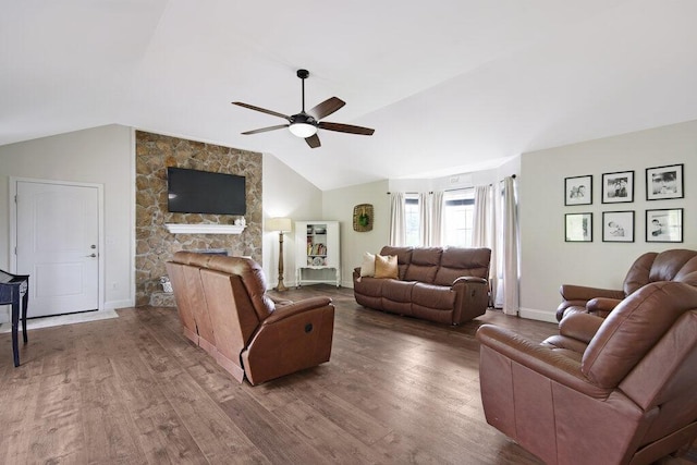 1121 Walnut Grove Church Rd, Dayton, TN 37321 - living area with baseboards, ceiling fan, vaulted ceiling, and wood finished floors