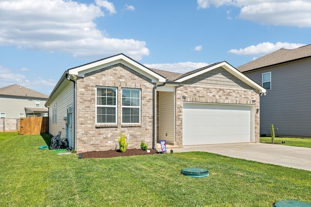 4326 Bomeadows Dr, Murfreesboro, TN 37128 - single story home featuring fence, an attached garage, brick siding, a front yard, and concrete driveway
