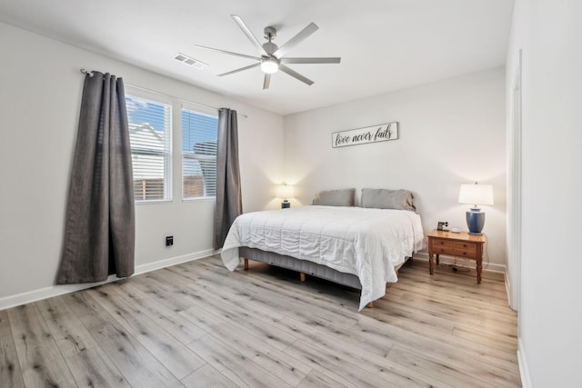 4326 Bomeadows Dr, Murfreesboro, TN 37128 - bedroom with a ceiling fan, baseboards, visible vents, and light wood-style flooring