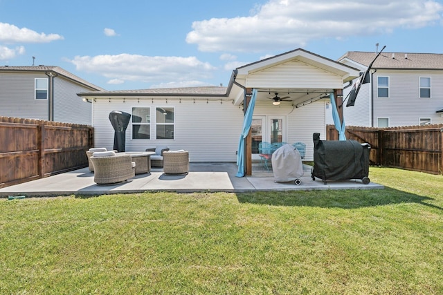 4326 Bomeadows Dr, Murfreesboro, TN 37128 - rear view of property with a fenced backyard, ceiling fan, and a lawn