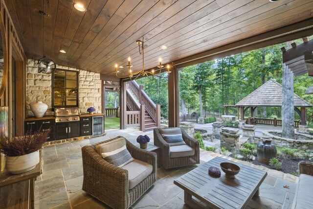 5715 Greenbrier Rd, Franklin, TN 37064 - view of patio / terrace with a gazebo, beverage cooler, an outdoor kitchen, outdoor lounge area, and stairway