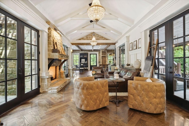 5715 Greenbrier Rd, Franklin, TN 37064 - sunroom / solarium featuring plenty of natural light, french doors, and a chandelier