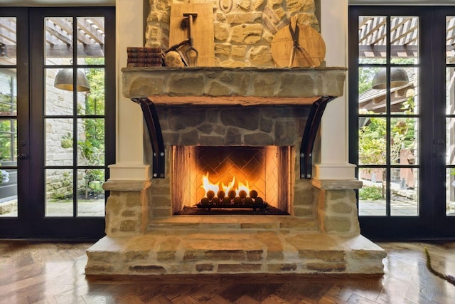 5715 Greenbrier Rd, Franklin, TN 37064 - details with french doors, ornate columns, and a fireplace