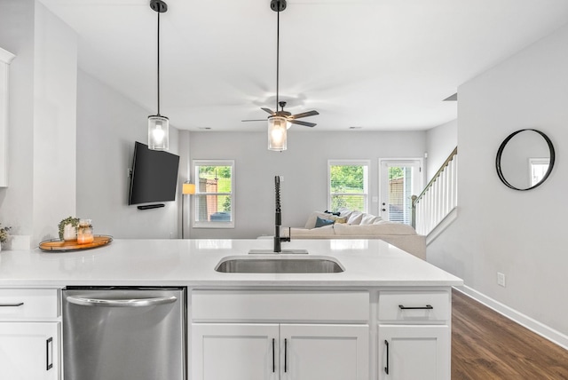 175 Harvard Dr, Gallatin, TN 37066 - kitchen with a ceiling fan, light countertops, white cabinets, a sink, and dishwasher