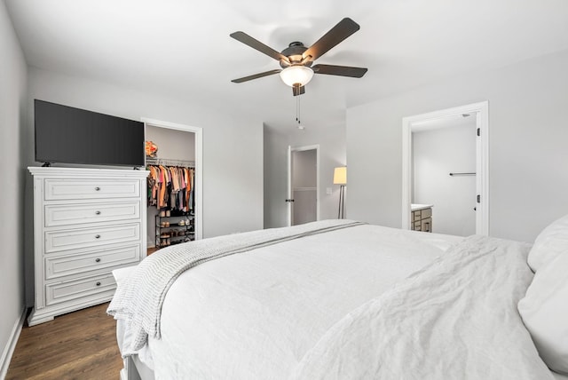 175 Harvard Dr, Gallatin, TN 37066 - bedroom featuring ceiling fan, a walk in closet, ensuite bath, dark wood-type flooring, and a closet