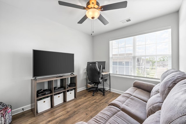 175 Harvard Dr, Gallatin, TN 37066 - home office featuring visible vents, a ceiling fan, plenty of natural light, and wood finished floors