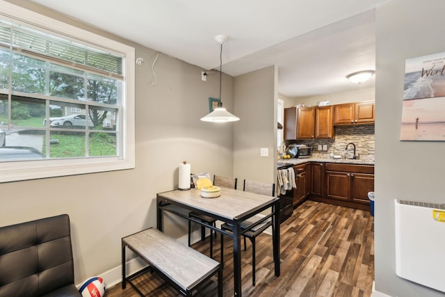 235 Brevard Ct, Nashville, TN 37211 - dining area with dark wood finished floors and radiator heating unit