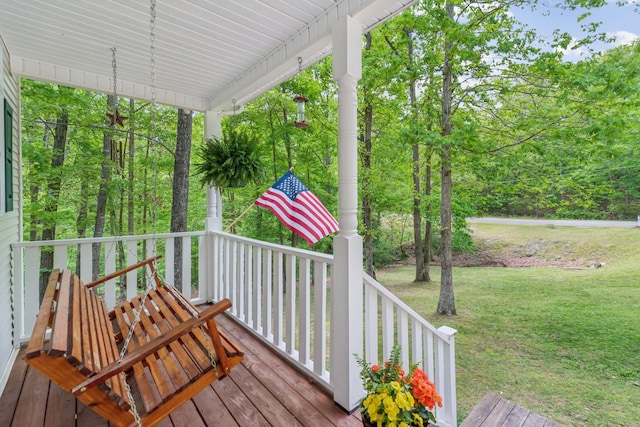1005 Lauren Cir, Burns, TN 37029 - wooden terrace with a yard and covered porch
