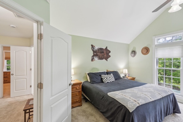 1005 Lauren Cir, Burns, TN 37029 - bedroom featuring ceiling fan, vaulted ceiling, and light carpet