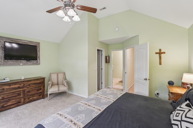 1005 Lauren Cir, Burns, TN 37029 - bedroom with carpet flooring, a ceiling fan, high vaulted ceiling, and visible vents