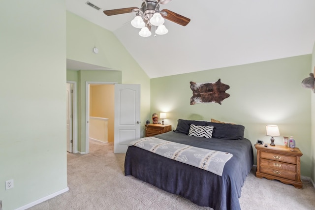 1005 Lauren Cir, Burns, TN 37029 - carpeted bedroom featuring baseboards, ceiling fan, lofted ceiling, and visible vents