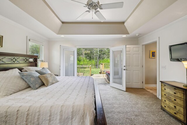 921 Cooks Rd, Mount Juliet, TN 37122 - bedroom with carpet flooring, access to outside, crown molding, a raised ceiling, and recessed lighting