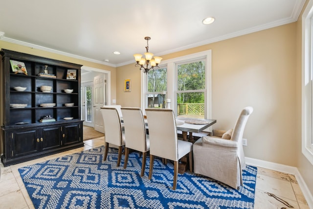 921 Cooks Rd, Mount Juliet, TN 37122 - dining area featuring an inviting chandelier, ornamental molding, baseboards, recessed lighting, and light tile patterned floors