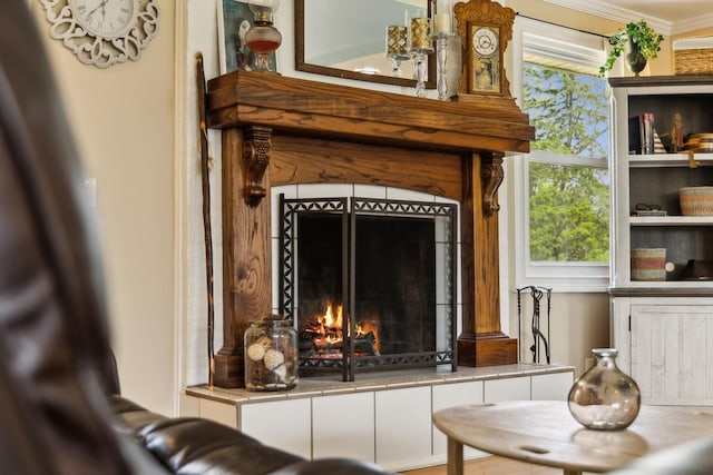 921 Cooks Rd, Mount Juliet, TN 37122 - sitting room featuring ornamental molding and a lit fireplace