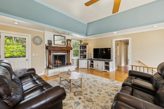 921 Cooks Rd, Mount Juliet, TN 37122 - living area featuring a healthy amount of sunlight, crown molding, a ceiling fan, and wood finished floors
