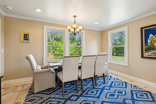 921 Cooks Rd, Mount Juliet, TN 37122 - dining room with crown molding, baseboards, a notable chandelier, and plenty of natural light