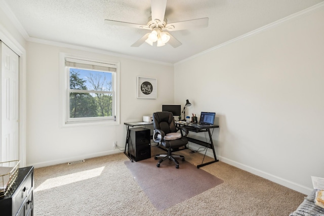921 Cooks Rd, Mount Juliet, TN 37122 - carpeted office space with baseboards, ornamental molding, and a ceiling fan