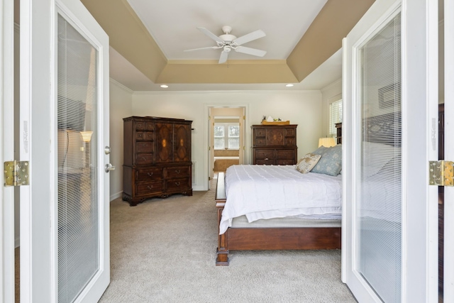 921 Cooks Rd, Mount Juliet, TN 37122 - carpeted bedroom with a ceiling fan, a tray ceiling, and ensuite bath