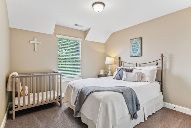 bedroom with visible vents, baseboards, and carpet floors